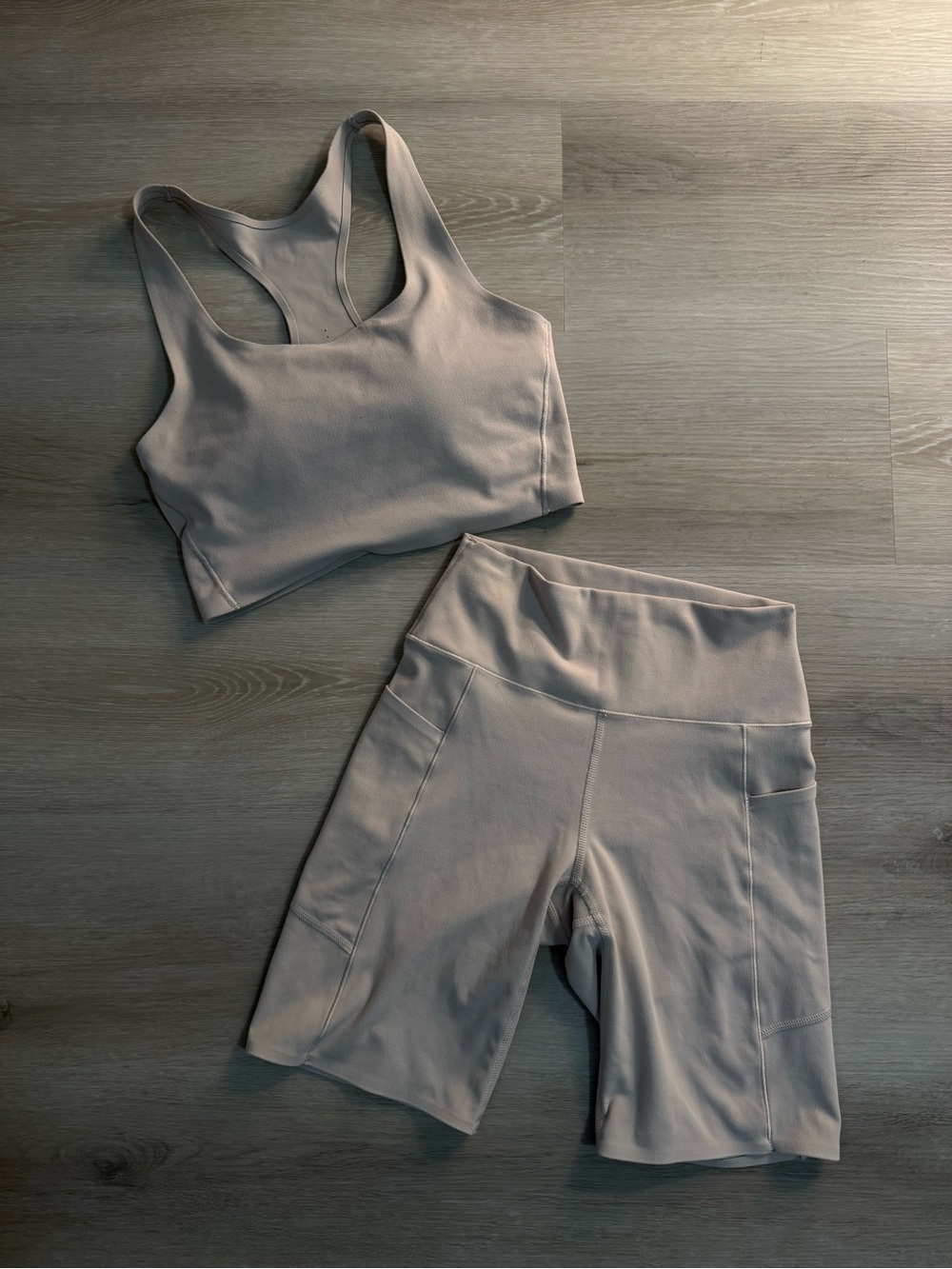 Uniqlo Taupe High-Waist Bike Shorts & Racerback Sports Bra Set
